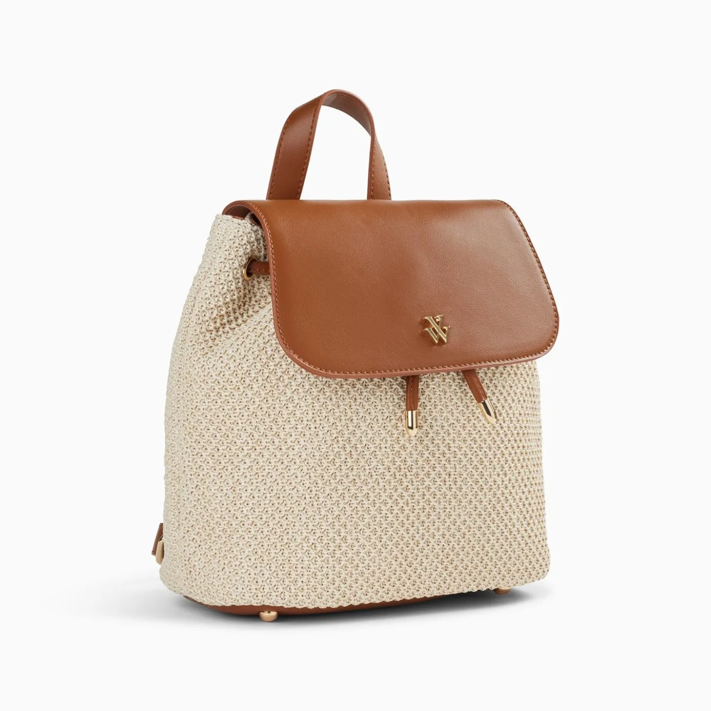 Sac A Dos Myriam En Raphia Ecru Et Camel