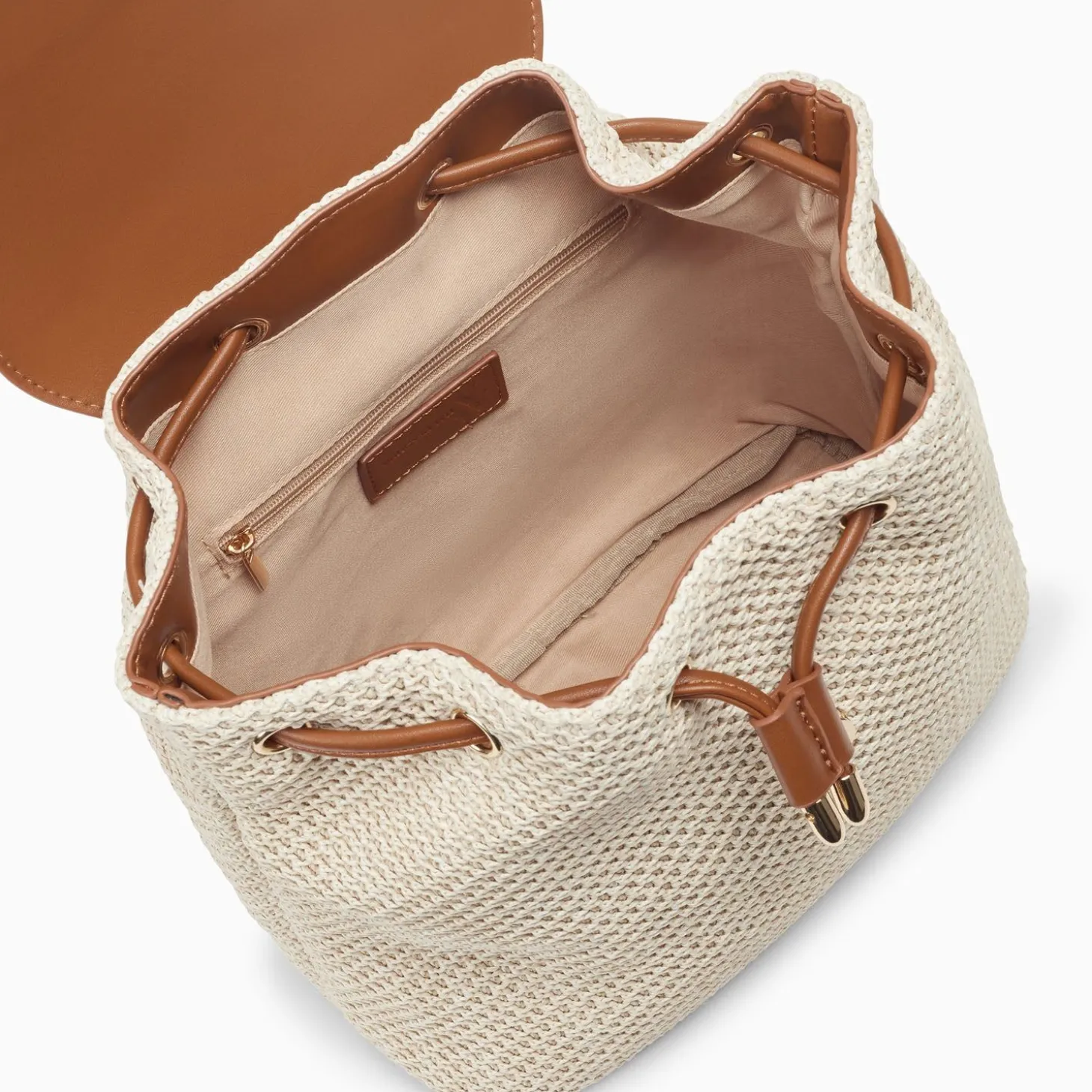 Sac A Dos Myriam En Raphia Ecru Et Camel