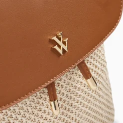 Sac A Dos Myriam En Raphia Ecru Et Camel