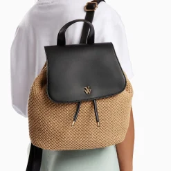 Sac A Dos Myriam En Raphia Beige Et Noir