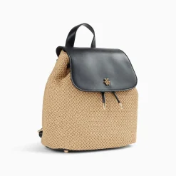 Sac A Dos Myriam En Raphia Beige Et Noir