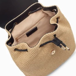 Sac A Dos Myriam En Raphia Beige Et Noir
