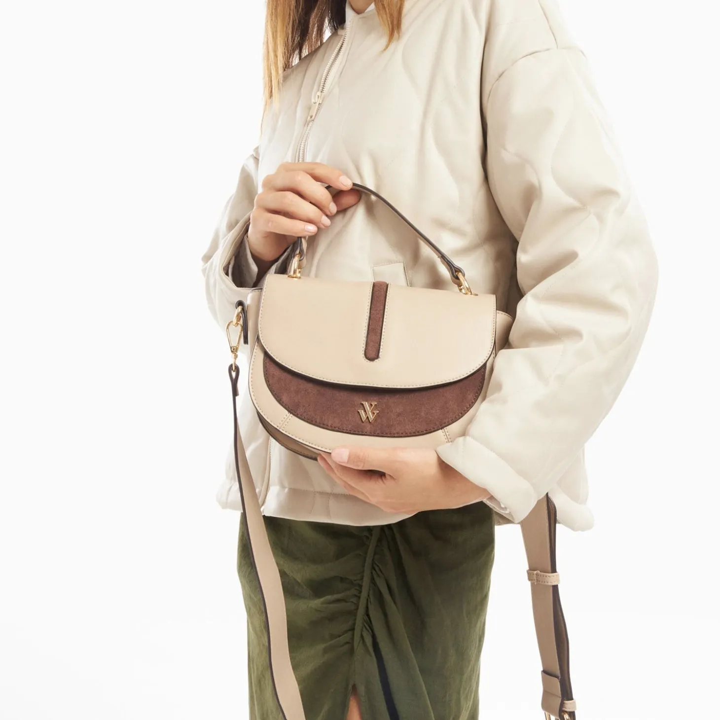 Sac A Main Loeline Bi-Matiere Taupe