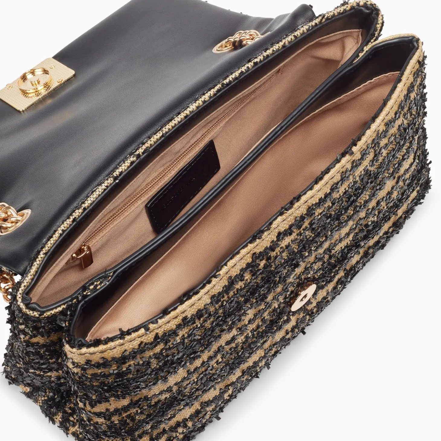 Sac A Main Naomi Noir Et Beige A Chaine