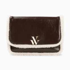 Sac Bandouliere Bertina Marron A Rabat Et Faux Shearling