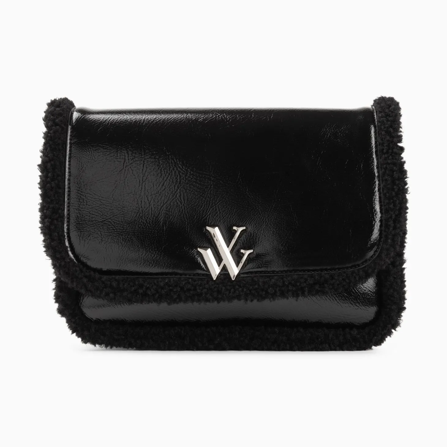 Sac Bandouliere Bertina Noir A Rabat Et Faux Shearling