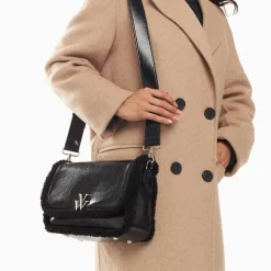 Sac Bandouliere Bertina Noir A Rabat Et Faux Shearling