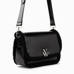 Sac Bandouliere Bertina Noir A Rabat Et Faux Shearling