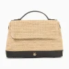 Sac Cartable Katie En Raphia Beige A Details Noirs