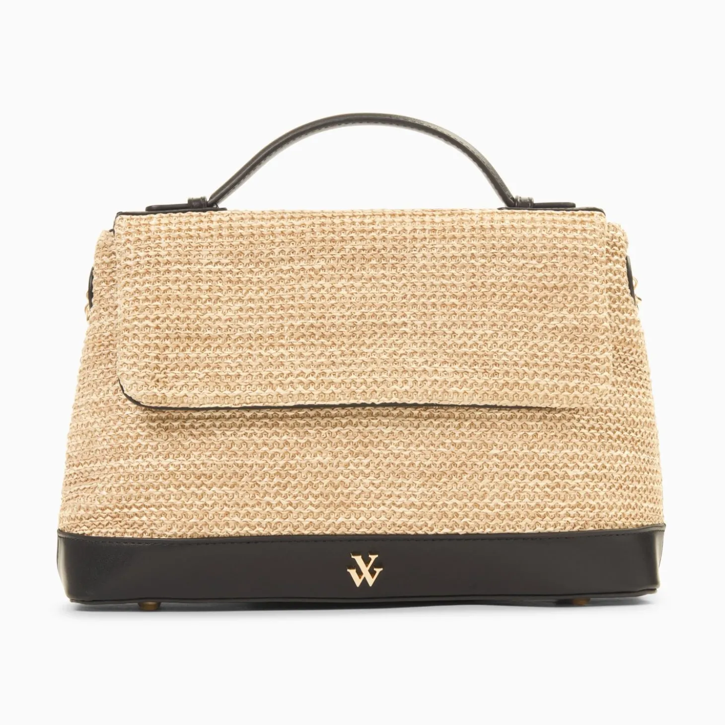 Sac Cartable Katie En Raphia Beige A Details Noirs