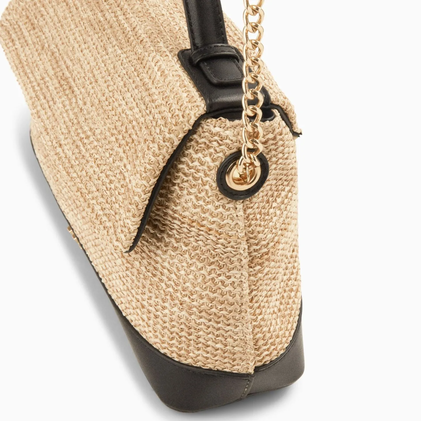 Sac Cartable Katie En Raphia Beige A Details Noirs