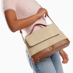 Sac Cartable Lisa En Raphia Beige A Details Camel