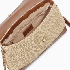 Sac Cartable Lisa En Raphia Beige A Details Camel