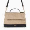 Sac Cartable Lisa En Raphia Beige A Details Noirs