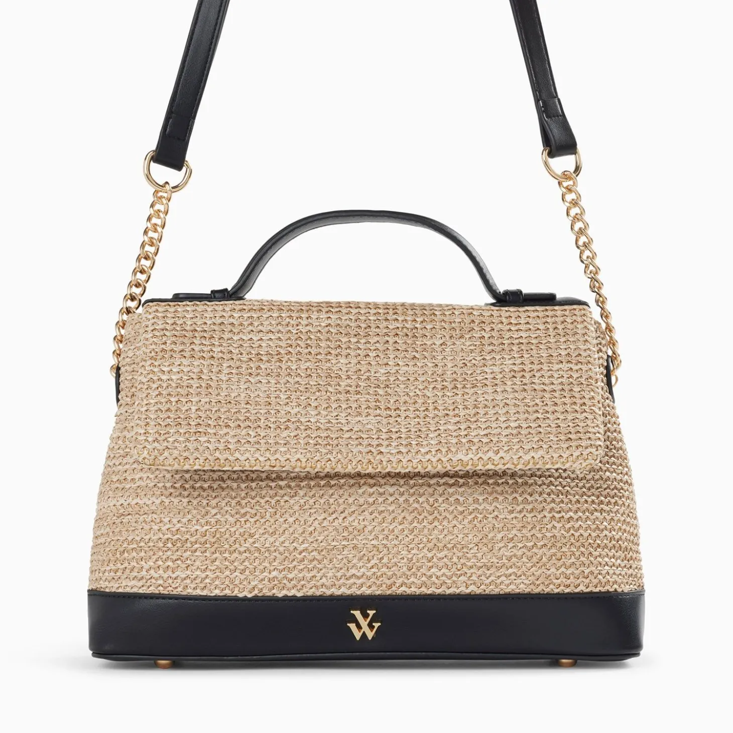 Sac Cartable Lisa En Raphia Beige A Details Noirs