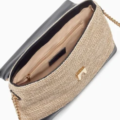 Sac Cartable Lisa En Raphia Beige A Details Noirs