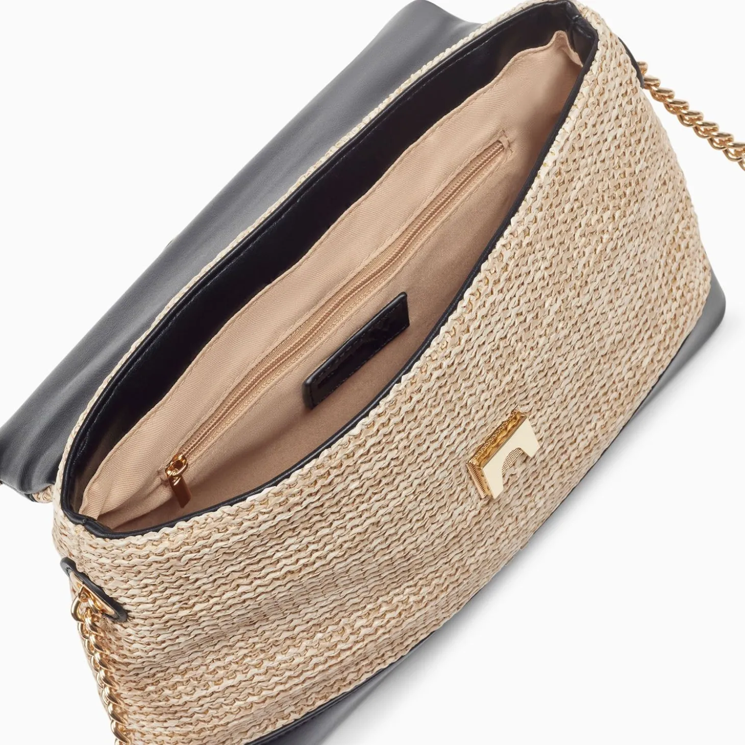 Sac Cartable Lisa En Raphia Beige A Details Noirs
