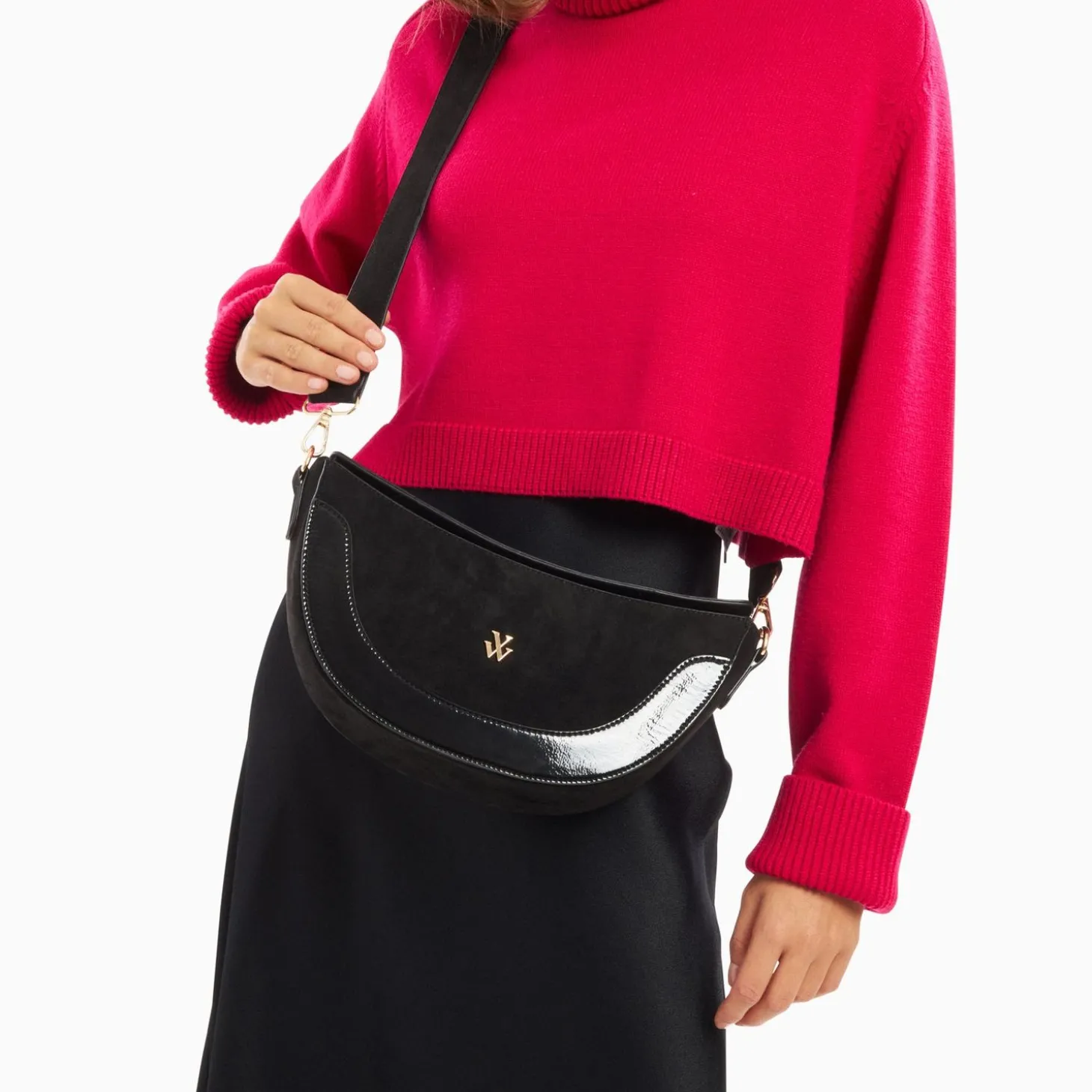 Sac Demi-Lune Rym Noir Bi-Matiere