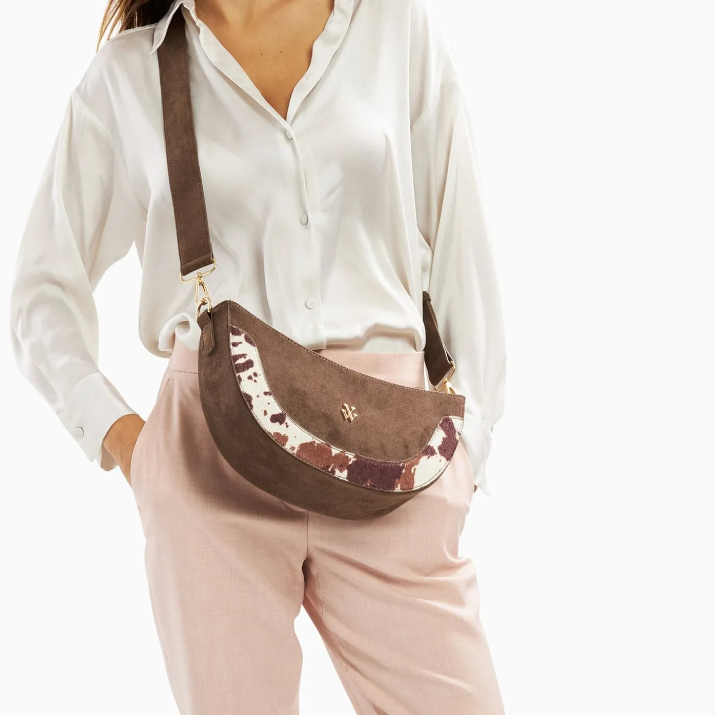 Sac Demi-Lune Rym Taupe Bi-Matiere