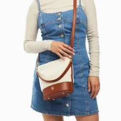 Sac Seau Milou Ivoire Et Camel En Faux Shearling