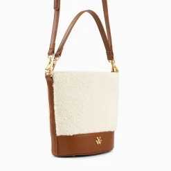 Sac Seau Milou Ivoire Et Camel En Faux Shearling
