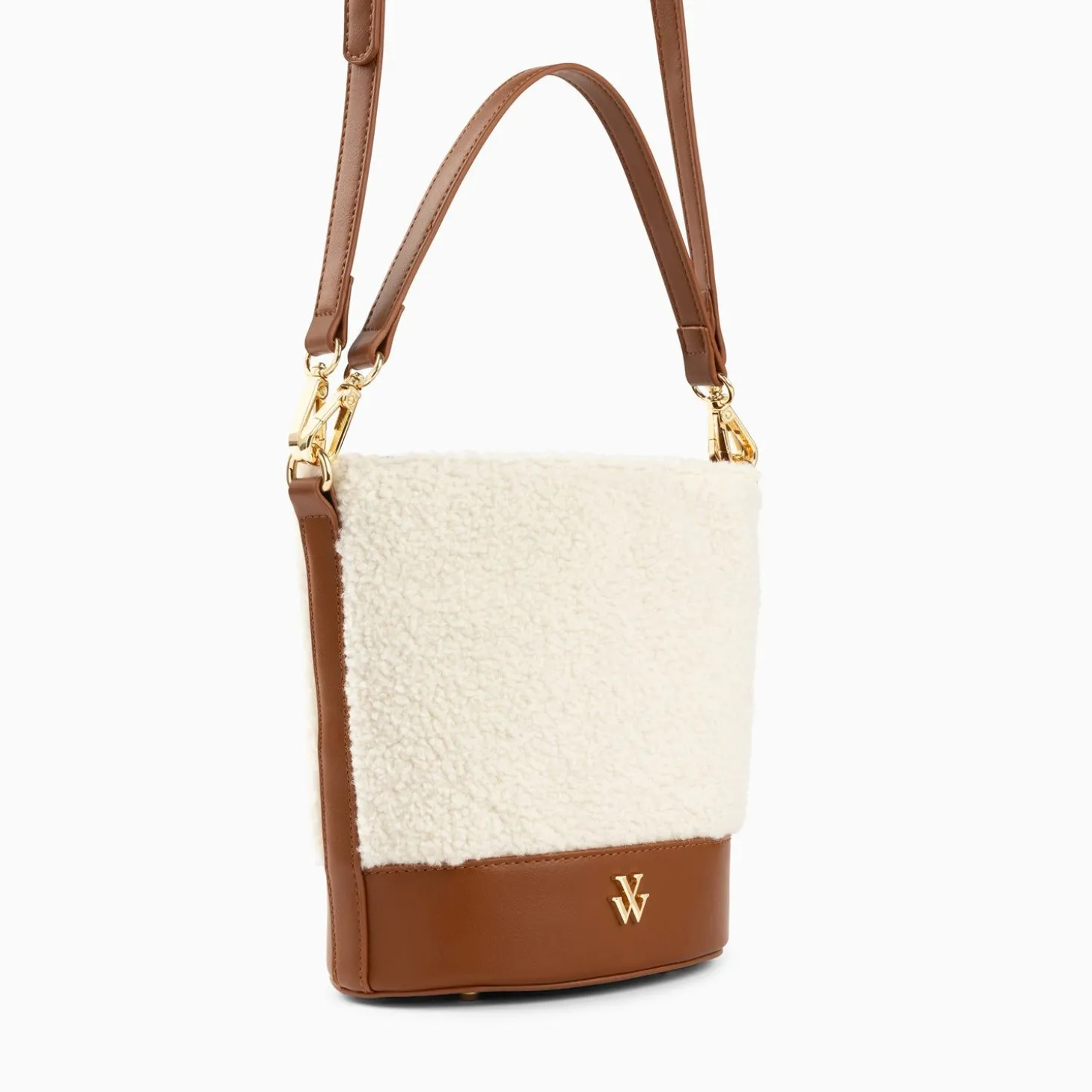 Sac Seau Milou Ivoire Et Camel En Faux Shearling