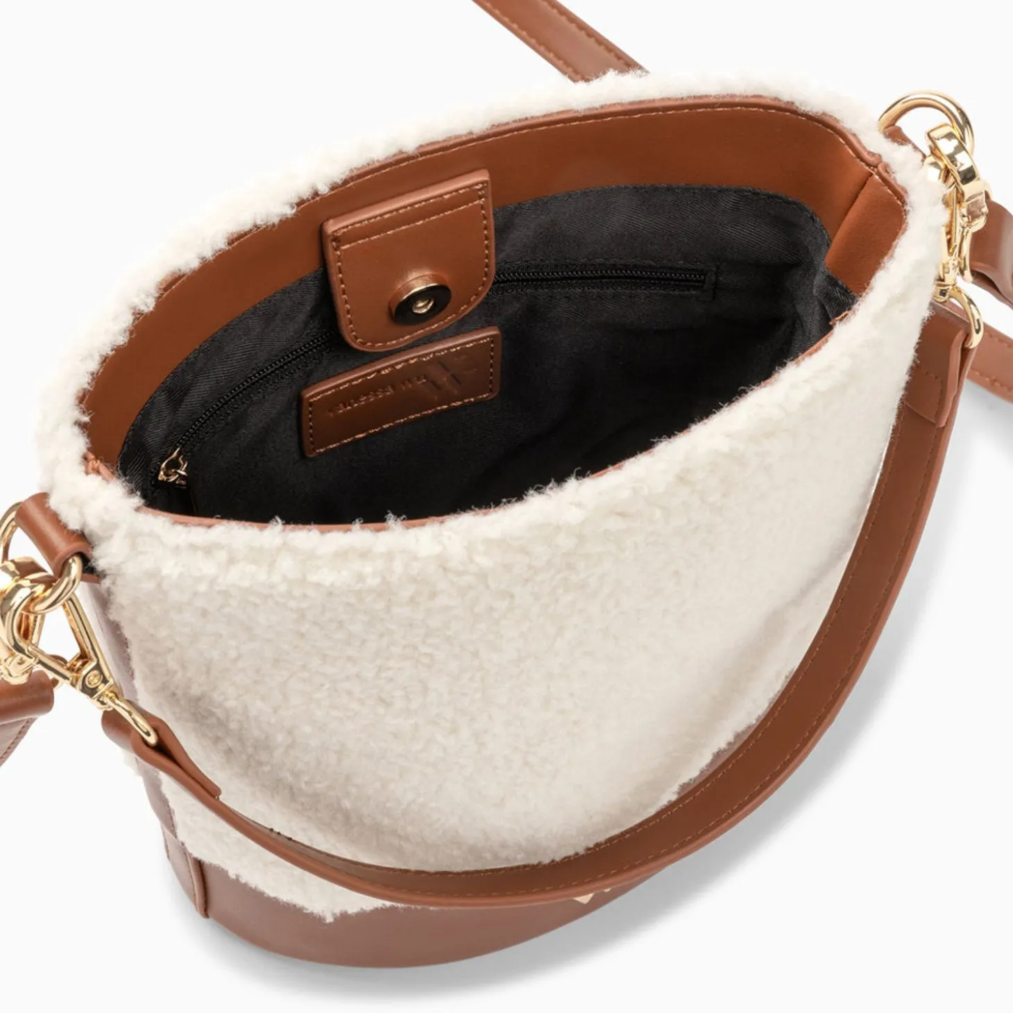 Sac Seau Milou Ivoire Et Camel En Faux Shearling