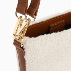 Sac Seau Milou Ivoire Et Camel En Faux Shearling