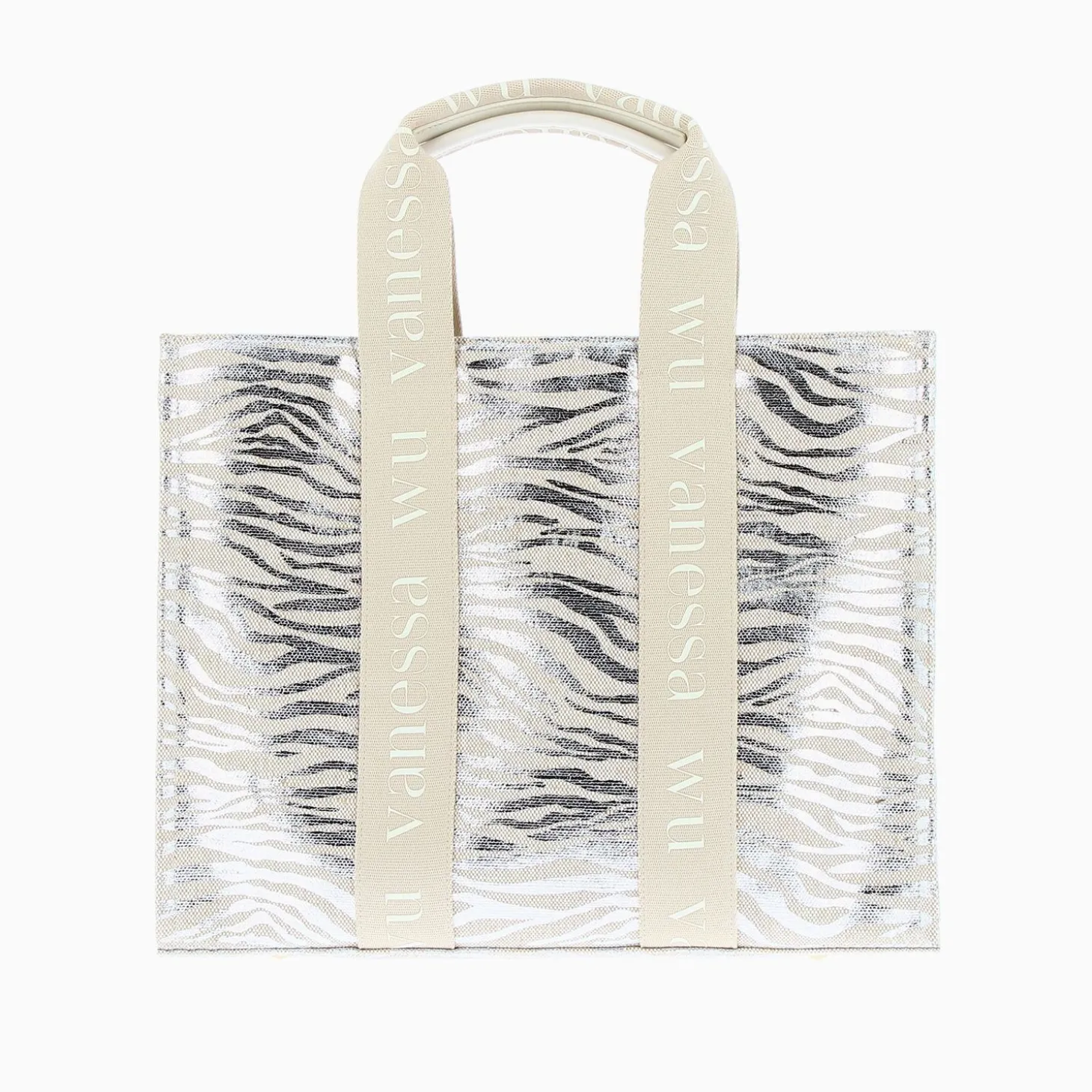Sac Shopper Carolina Zebre Argent A Anses Beige