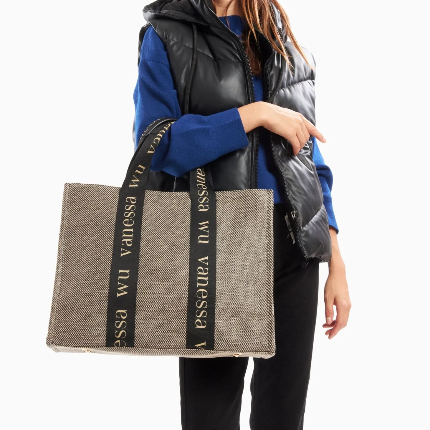 Sac Shopper Maisie Oversize Taupe Et Noir