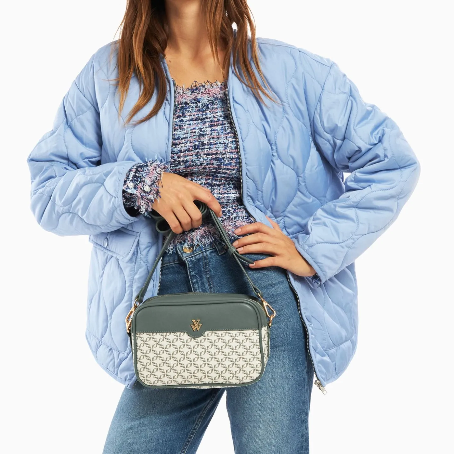 Sacoche Manelle Verte A Toile Monogramme