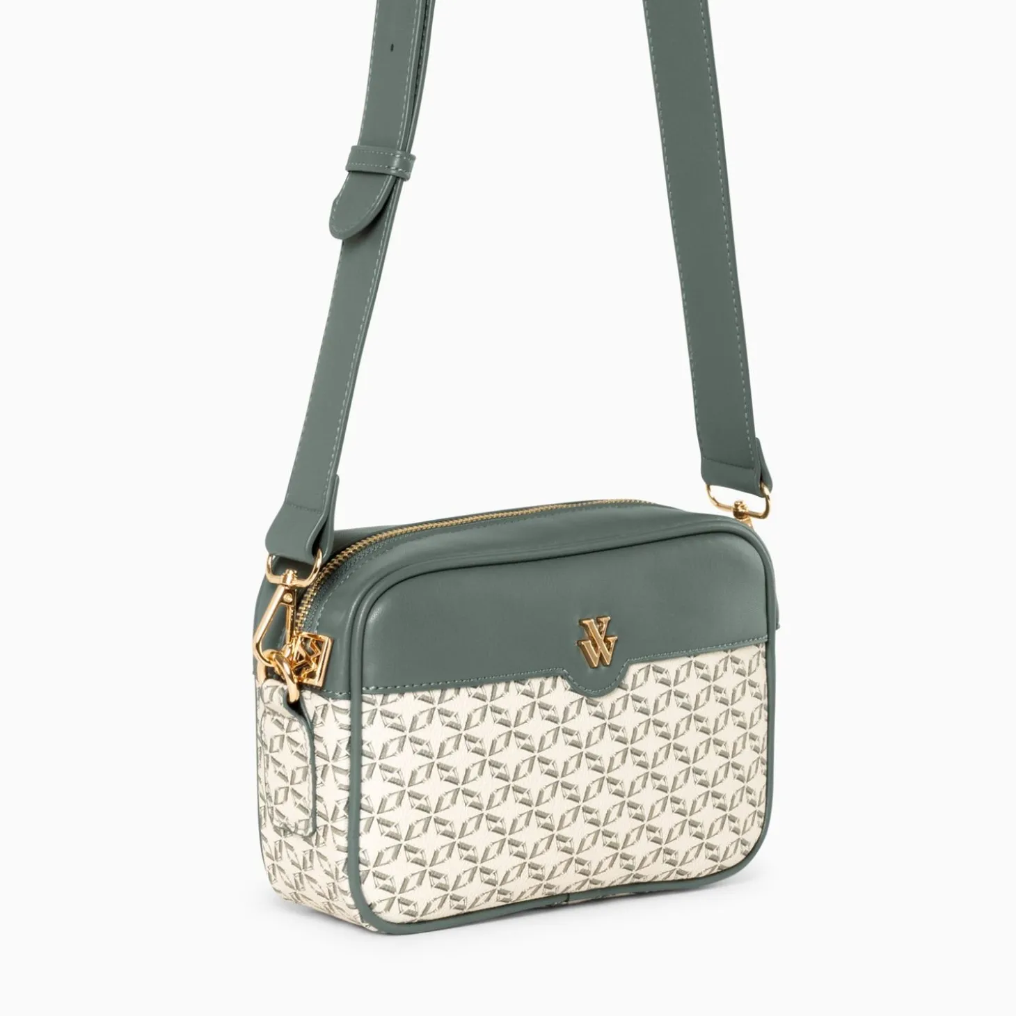 Sacoche Manelle Verte A Toile Monogramme