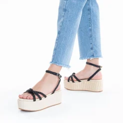 Sandales A Plateforme Et Brides Tressees Catalina Noires