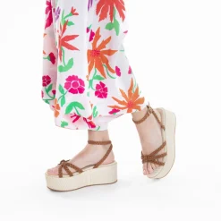 Sandales A Plateforme Et Brides Tressees Catalina Camel