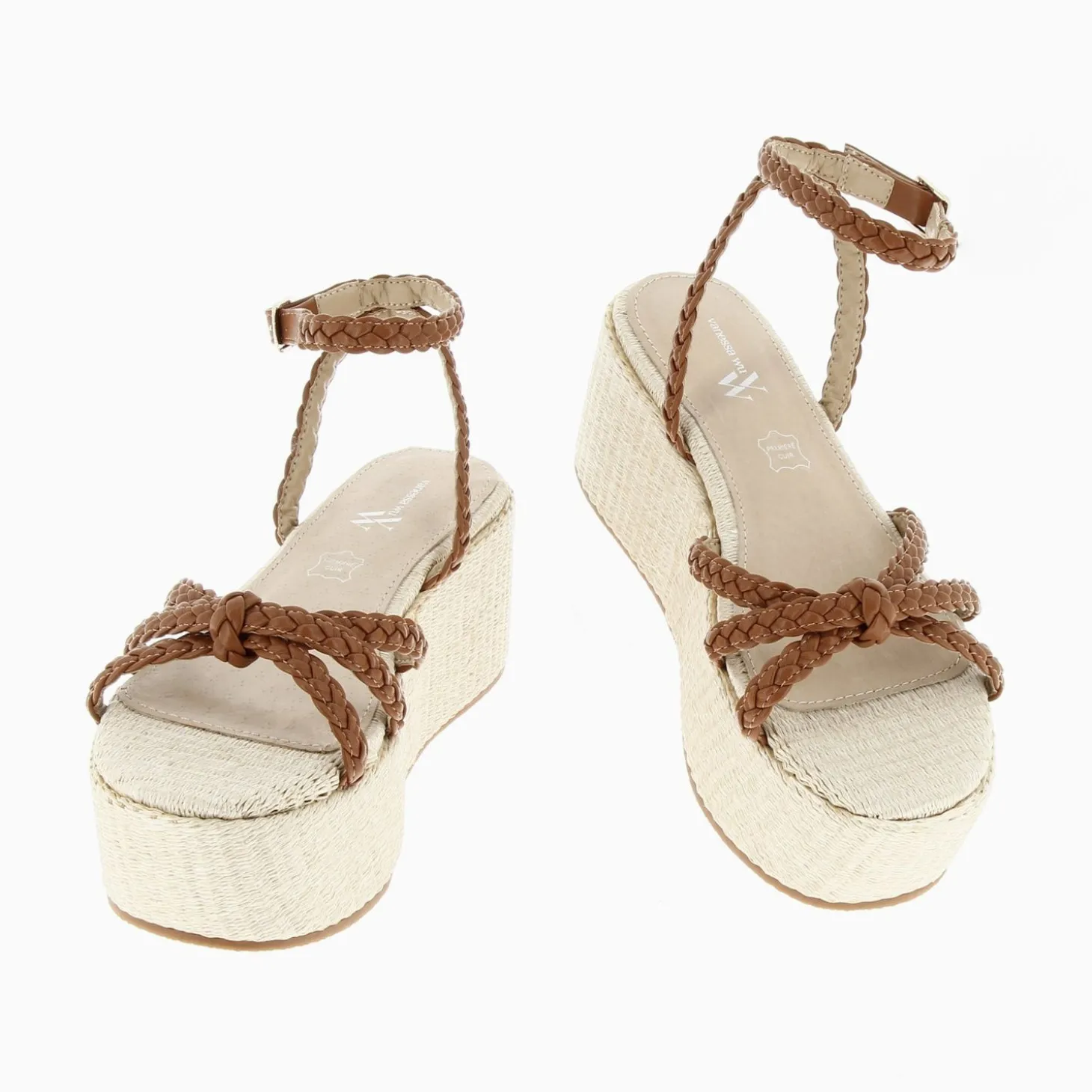 Sandales A Plateforme Et Brides Tressees Catalina Camel
