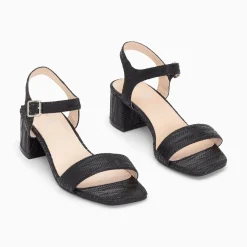 Sandales A Talon Jenna Noires En Tissu Jacquard