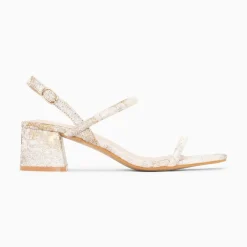 Sandales A Talon Minimalistes Tiphaine Tissees Blanc Et Or
