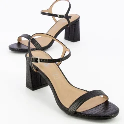 Sandales A Talon Tessa Noires Effet Croco