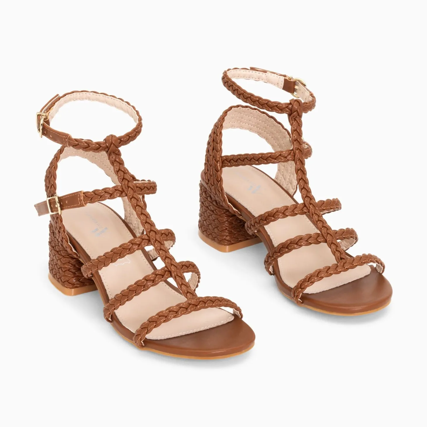 Sandales A Talon Tressees Claudia Camel