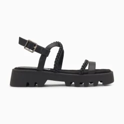 Sandales Bonnie Noires A Brides Tressees Et Plateforme Crantee