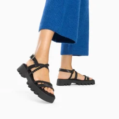 Sandales Bonnie Noires A Brides Tressees Et Plateforme Crantee
