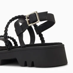 Sandales Bonnie Noires A Brides Tressees Et Plateforme Crantee