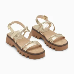 Sandales Bonnie Or A Brides Tressees Et Plateforme Crantee