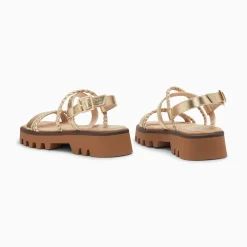 Sandales Bonnie Or A Brides Tressees Et Plateforme Crantee