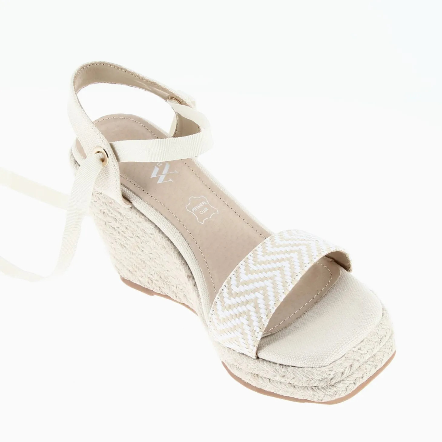 Sandales Compensees Aya Beiges A Bride Tressee