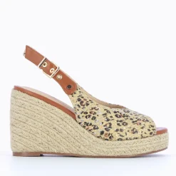 Sandales Compensees Gaelle En Tweed Leopard Beige