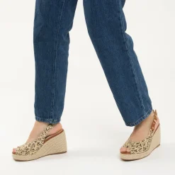 Sandales Compensees Gaelle En Tweed Leopard Beige