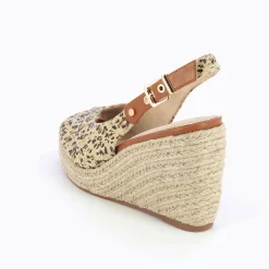 Sandales Compensees Gaelle En Tweed Leopard Beige