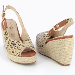 Sandales Compensees Gaelle En Tweed Leopard Beige