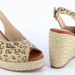 Sandales Compensees Gaelle En Tweed Leopard Beige